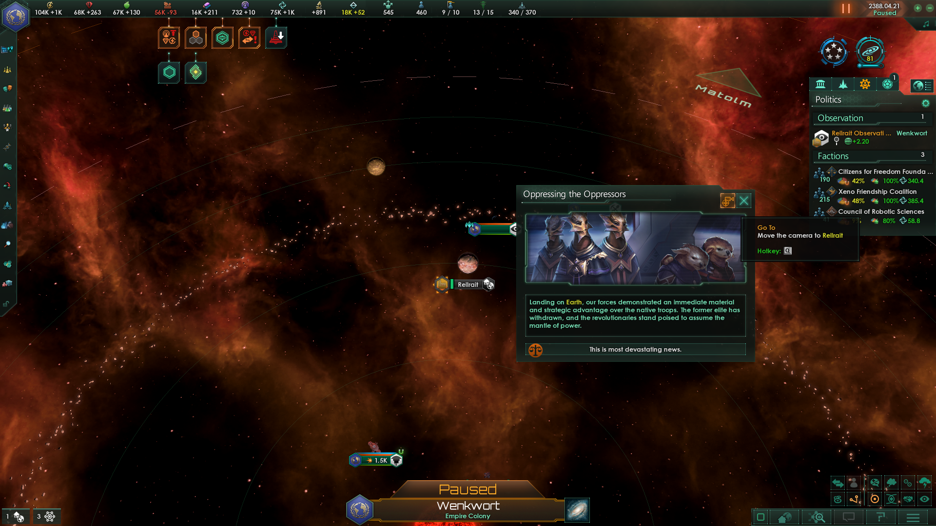 The body text of the "Oppressing the Oppressors" Pre-FTL event indicates that my forces land on Earth (my capital) instead of Rellrait (the target planet).